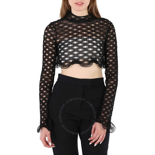 Burberry Ladies Black Cut-Out Details Ruffle Top, Brand Size