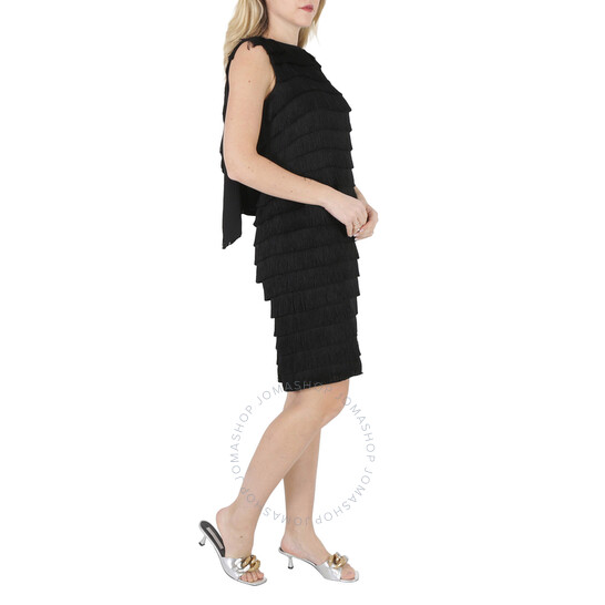 Burberry Ladies Black Fringe Detail Silk Sleeveless Midi