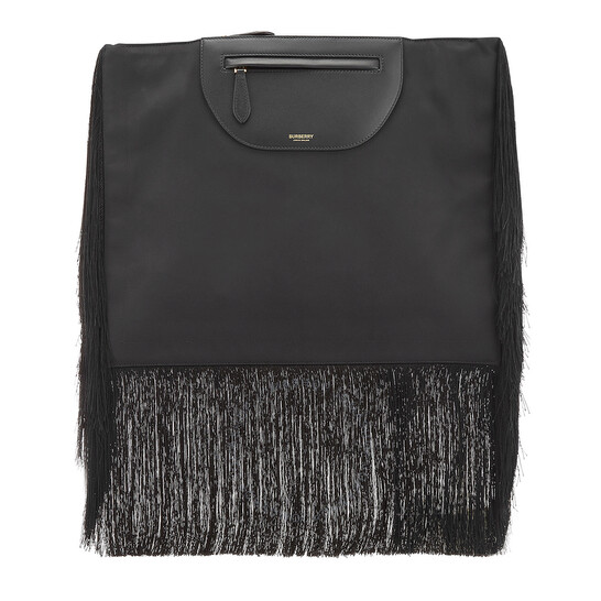 Burberry Ladies Black Fringe Leather Olympia Scarf Flat