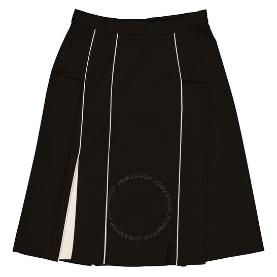 Burberry Ladies Black Piping Detail Wool Skirt, Brand Size 2