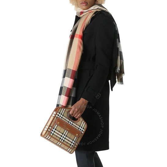 Burberry Ladies Briar Brown Check And Leather Mini Pocket