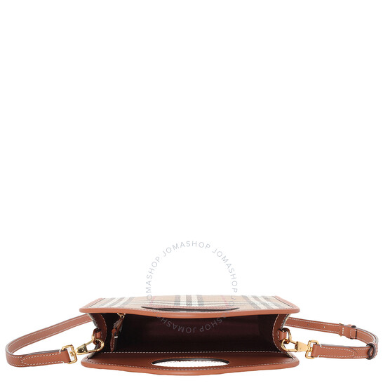 Burberry Ladies Briar Brown Check And Leather Mini Pocket