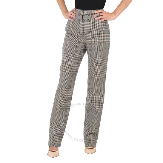 Burberry Ladies Brown Check Wool Jacquard Tailored Trousers
