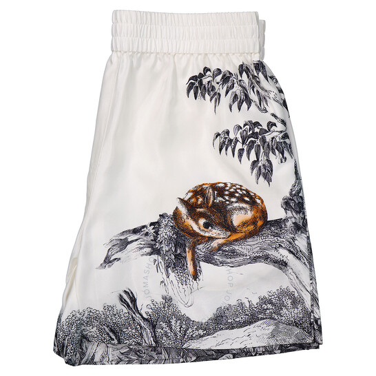 Burberry Ladies Deer Sketch Print Mulberry Silk Shorts