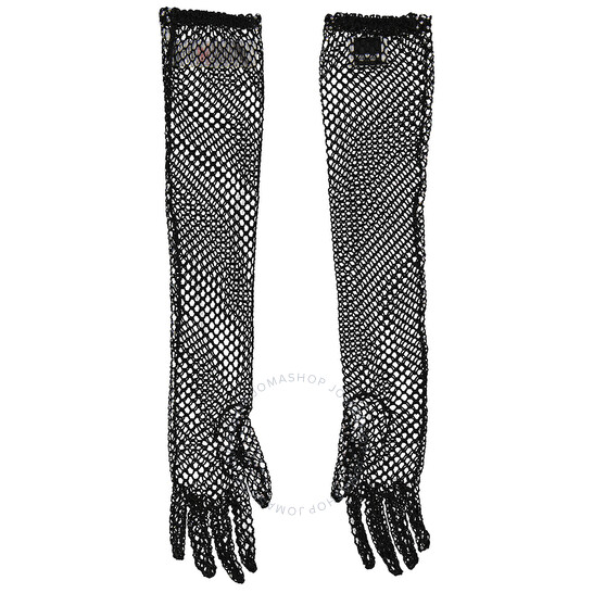 Burberry Ladies Embellished Fishnet Gloves, Size Small
