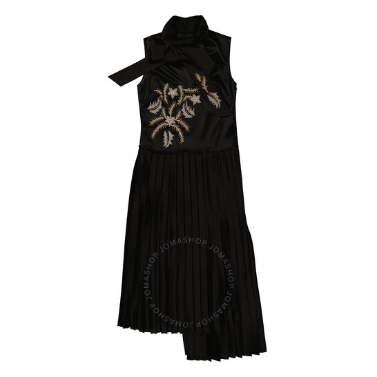 Burberry Ladies Flor Embroidered Asymmetrical Pleated Dress