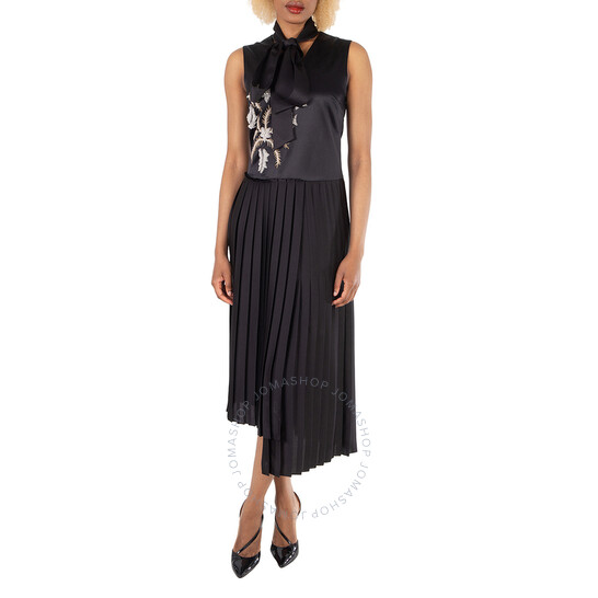 Burberry Ladies Flor Embroidered Asymmetrical Pleated Dress