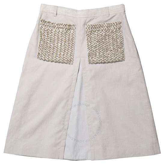 Burberry Ladies Grey Melange Crystal Embroidered Box Pleated