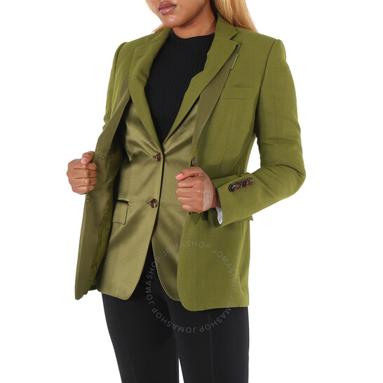 ジャケット BURBERRY Women Jackets 8111152 C2981 GREEN Burberry Ladies Juniper Green Wool Ramie And Silk Satin