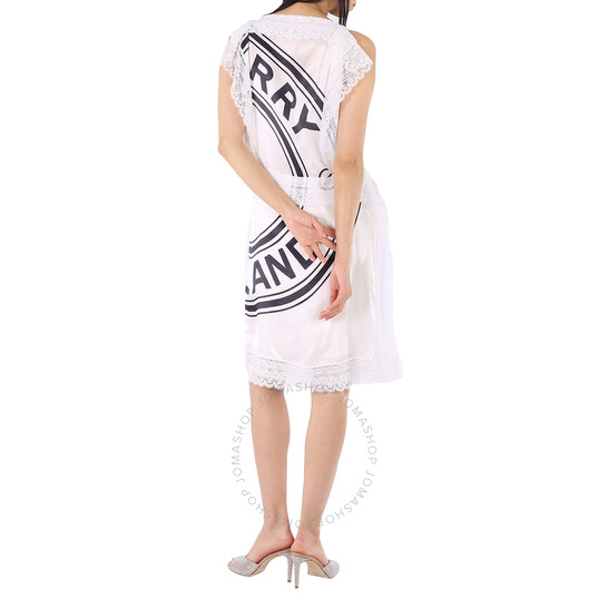 Burberry Ladies Lace-Detail Logo Silk Slip Midi-Dress, Brand