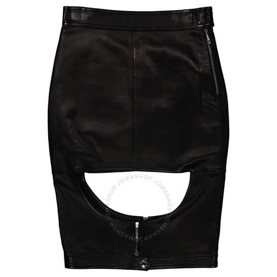 Burberry Ladies Marina Cut-Out Detail Black Leather Skirt