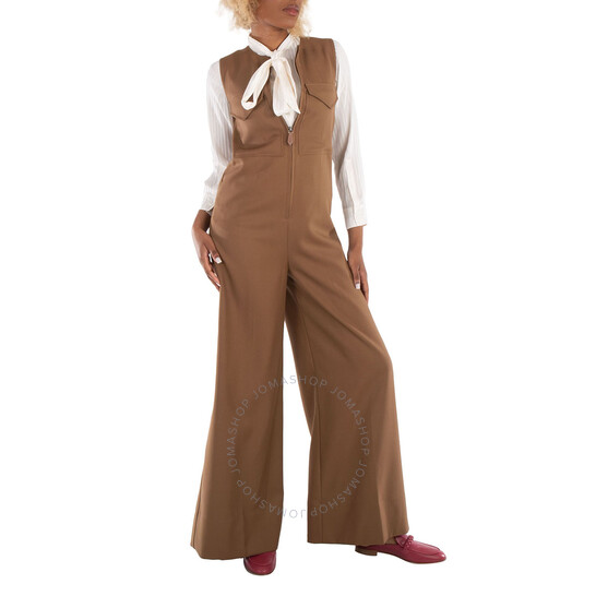 【関税&送料込】Burberry Tailored Wool Jumpsuit Burberry Ladies Warm Walnut Neave Wool Jumpsuit, Brand Size
