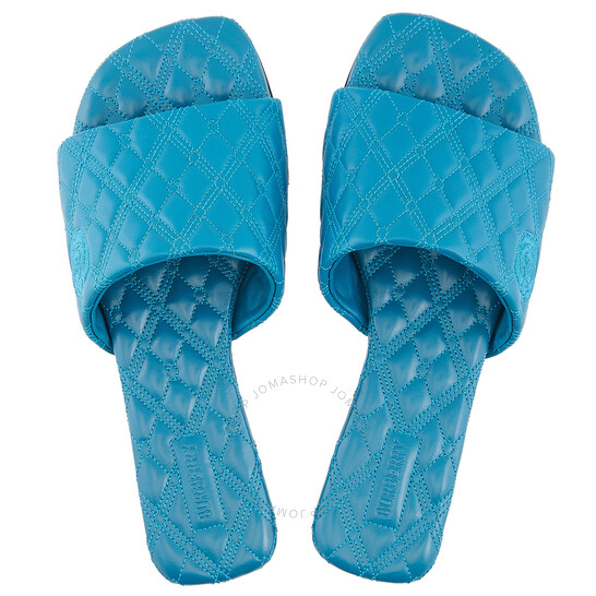 Burberry Leather Quilt Slides In Kingfisher, Brand Size 36