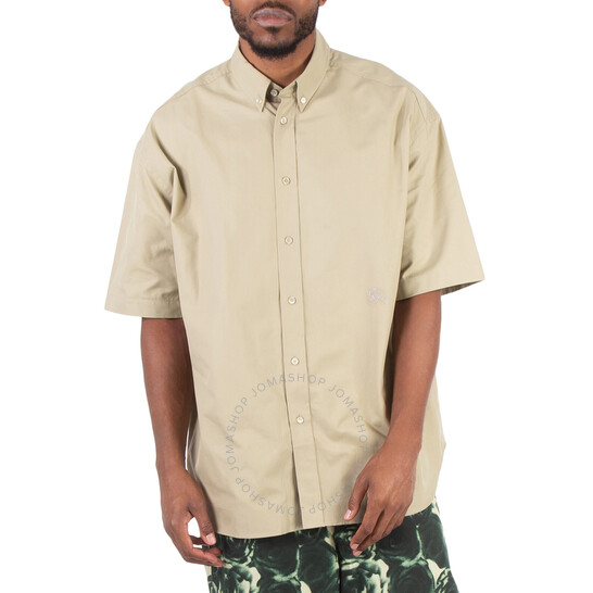Tシャツ・カットソー Burberry SS25 Embroidered poplin shirt (8105202 A5686) Burberry Logo-Embroidered Short Sleeve Poplin Shirt, Size X