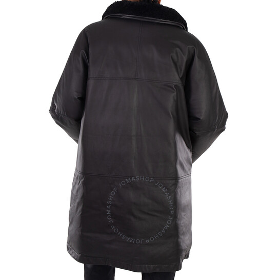 Burberry Down-Filled Leather Oversized Parka, Size Medium