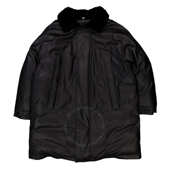 Burberry Down-Filled Leather Oversized Parka, Size Medium