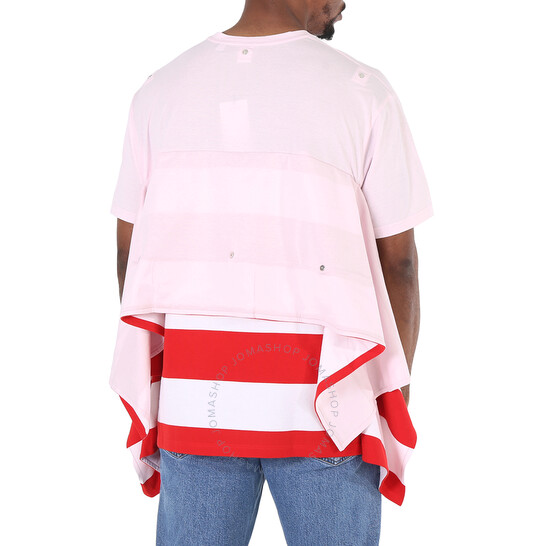 【関税&送料込】Burberry Pink Cotton Oversize T-Shirt Burberry Men's Pale Pink Striped Cape Detail Cotton