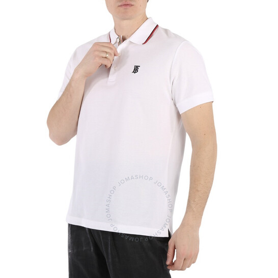 Tシャツ・カットソー BURBERRY White Piquet Polo Shirt Burberry Men's White Icon Stripe Placket Cotton Pique Polo