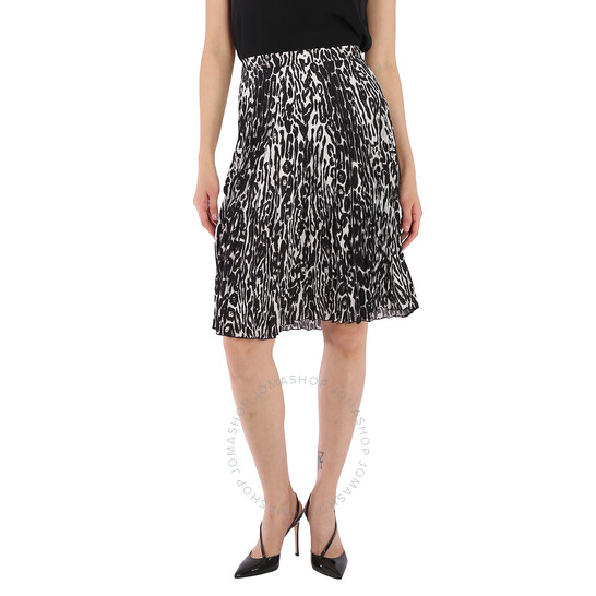 Burberry Monochrome Leopard Print Fluid Pleated Skirt, Brand