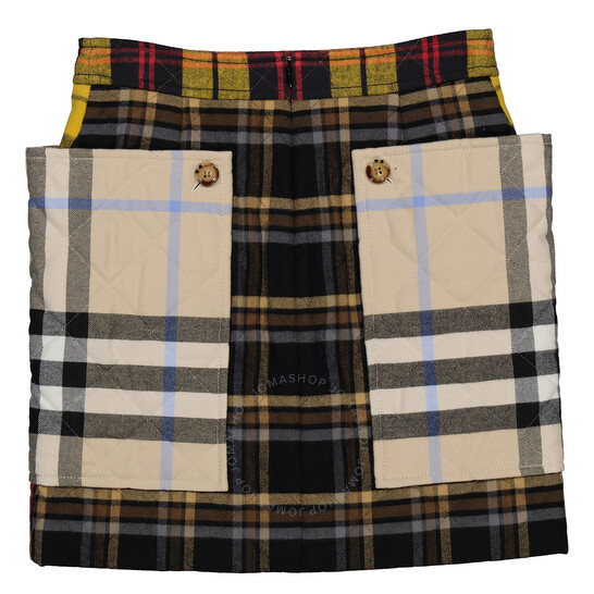 Burberry Naida Contrasting Yellow Check Mini Skirt, Brand