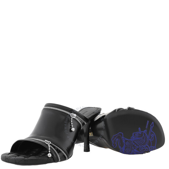 Burberry Peep 85mm Leather Slip-On Sandals, Brand Size 38