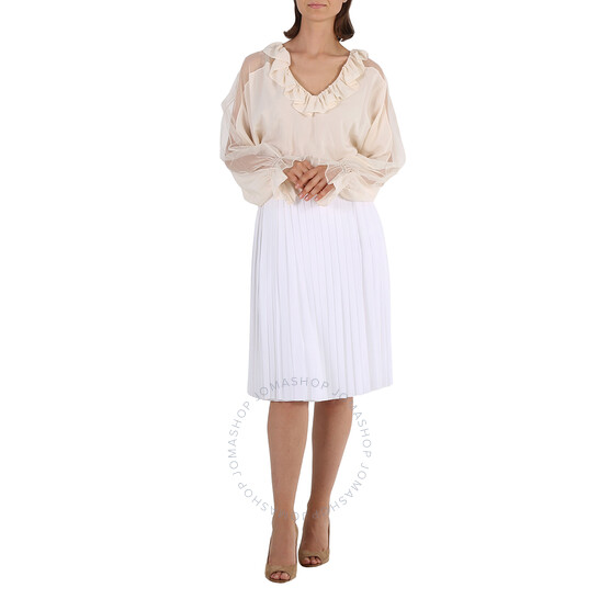 Burberry Pleated Skirt With Silk Lining In Optic White