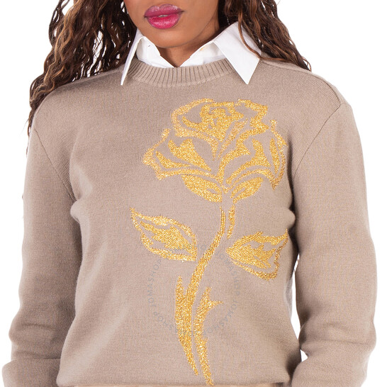 【送料&関税込】Burberry Embroidered Wool Sweater Check Wool Mohair Blend Sweater in Sand - Women, Nylon