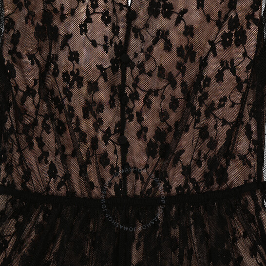 Burberry Ruffled Hem Embroidered Tulle Dress In Black, Brand
