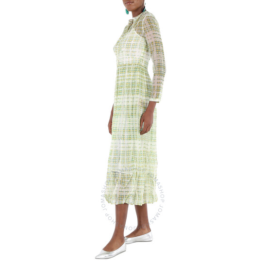 Burberry Scribble Check Print Silk Dress In Yellow, Brand