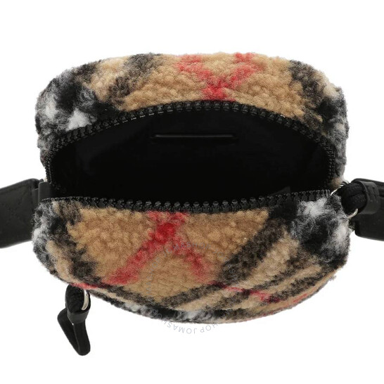 Burberry Vertical Check-Pattern Fleece Crossbody Bag 8078299