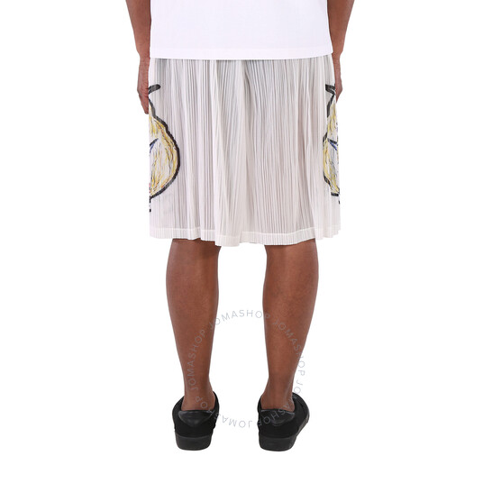 Burberry White Marine Sketch Sheer Plisse Shorts, Size X