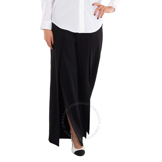 Burberry Wide Leg Wool Trouser With Slits, Brand Size 6 (US