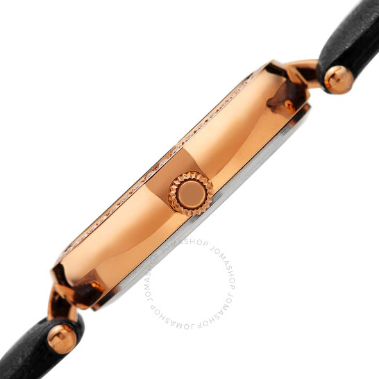Burgi Crystal Silver Dial Black Leather Ladies Watch
