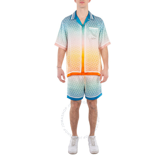 Casablanca Men's Diamond Monogram Degrade Silk Shorts, Size