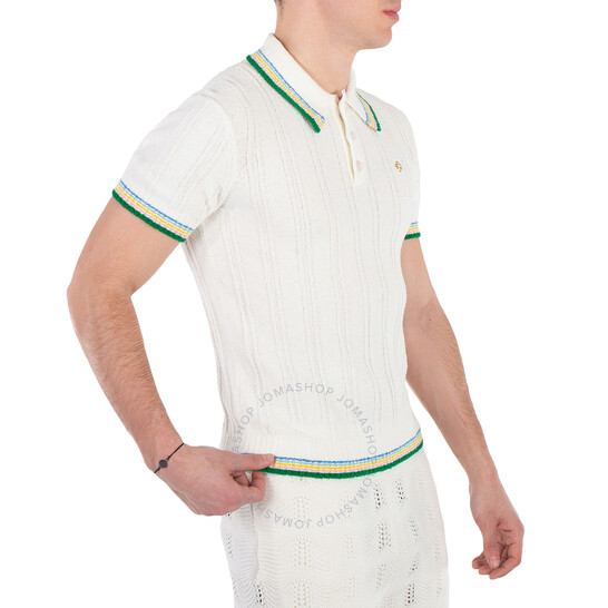 Tシャツ・カットソー MA' RY' YA SS25 Boucle cotton polo shirt (YPK002 C3) Casablanca Men's White Rib Boucle Polo Shirt, Size X-Small