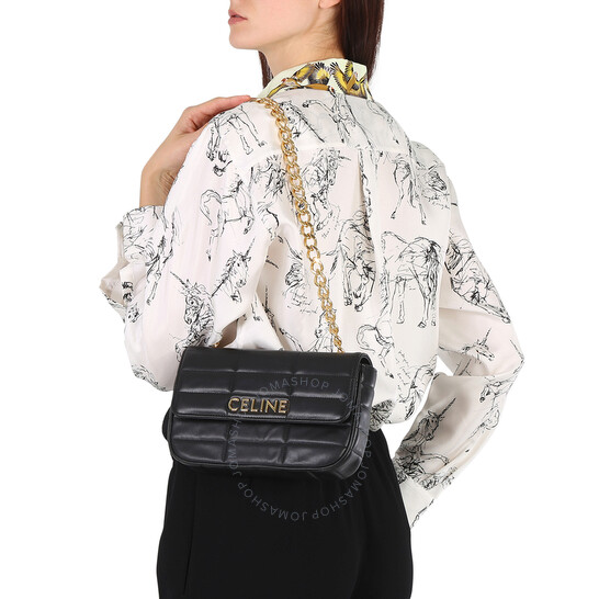 Celine Chain Shoulder Bag In Quilted Goatskin - Black
