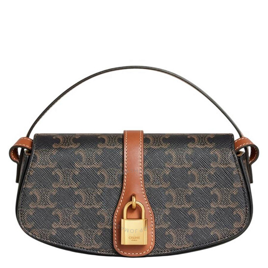 Celine Triomphe Canvas and Calfskin Clutch On Strap