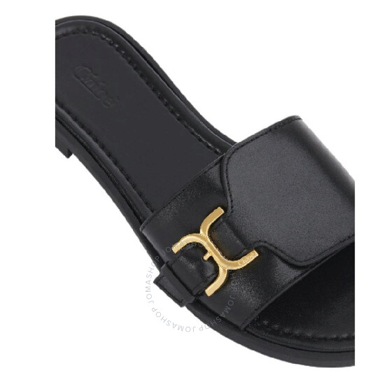 Chloé Gold-Toned Marcie Buckle Leather Slides, Brand Size 35