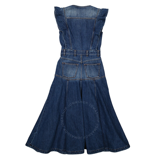 Chloé Ladies Dusky Blue Ruffled Pleated Denim Dress, Brand