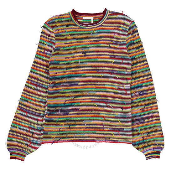 Chloé Ladies Multicolor Rainbow-Striped Frayed Sweater, Size