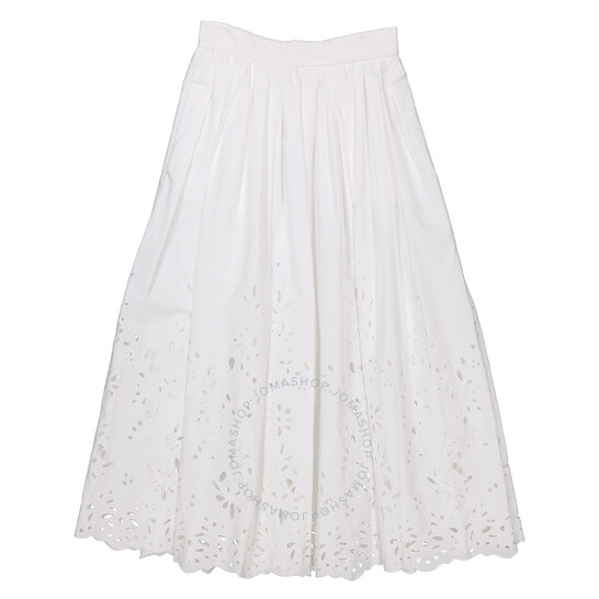 スカート Chloe SKIRT (CHC23SJU05481 101) Chloé Ladies White Broderie Anglaise Flared Embroidered Midi