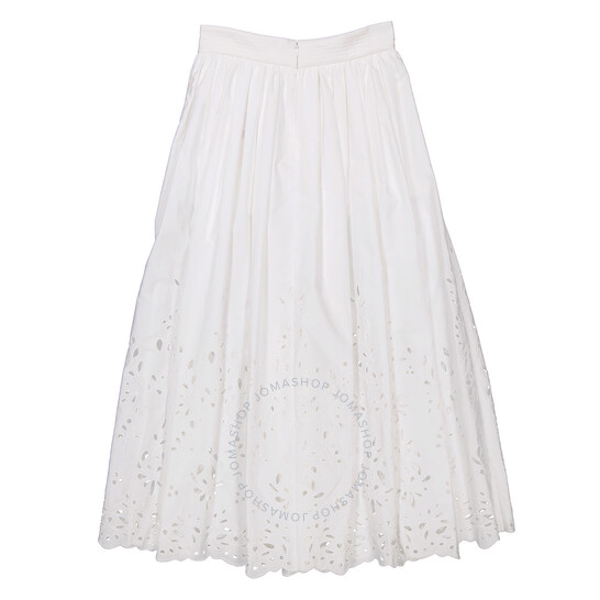 Chloé Ladies White Broderie Anglaise Flared Embroidered Midi