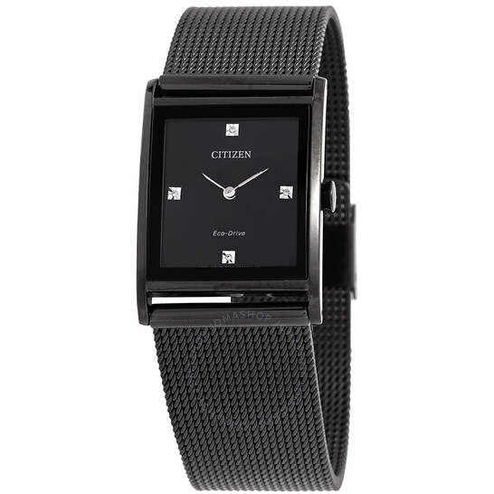 ★逆輸入★Citizen Axiom Eco-Drive Black Diamond Dial Watch Citizen Axiom Diamond Men's Watch in Black Stainless Steel