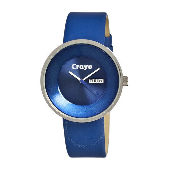 Crayo Button Quartz Blue Dial Blue Leather Unisex Watch