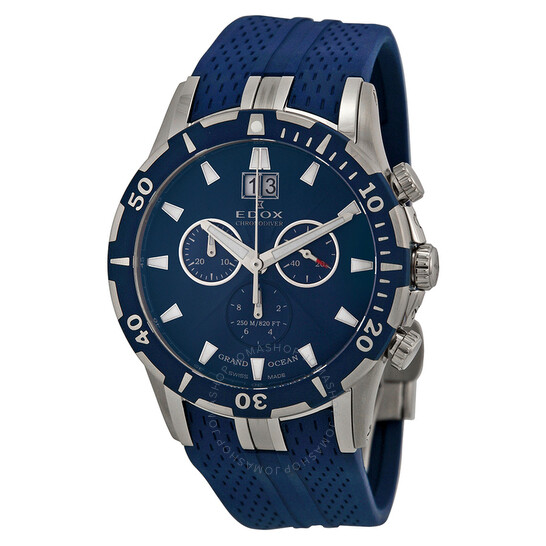 Edox Grand Ocean Chronograph Blue Dial Blue Rubber Men's