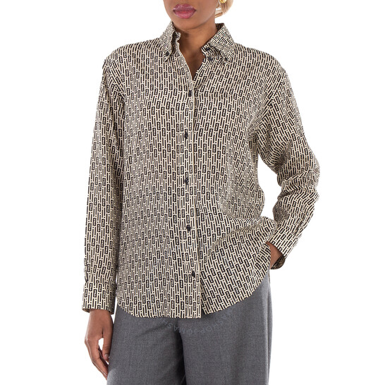 Fendi FF Motif Printed Silk Shirt, Brand Size 40 ( US Size 4