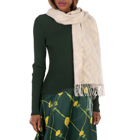 Fendi Jacquard Fringed Edges Cashmere Scarf FXT260-AIX5
