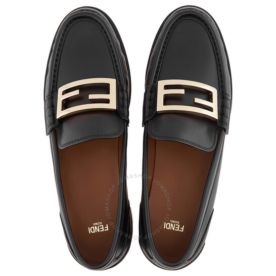 Fendi Ladies Black Baguette Leather Loafers, Brand Size 37.5