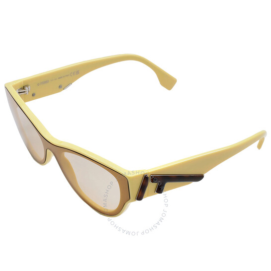 FENDI キャットアイフレムサンクラス FE40135I 39E Fendi Shiny Light Brown Shield Ladies Sunglasses FE40135I