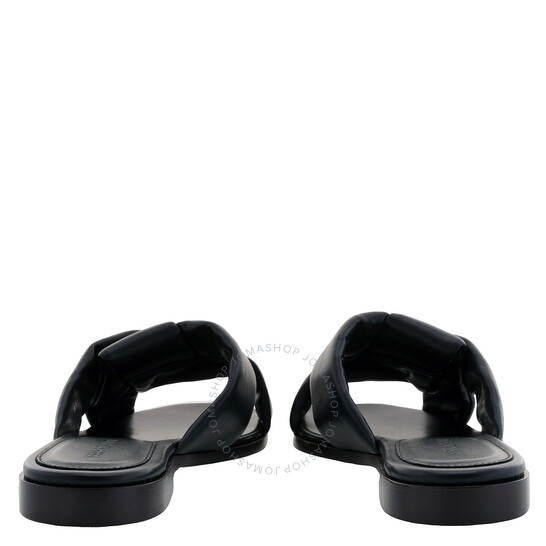 Ferragamo Black Alrai Crossover-Strap Nappa Slides, Size 5.5